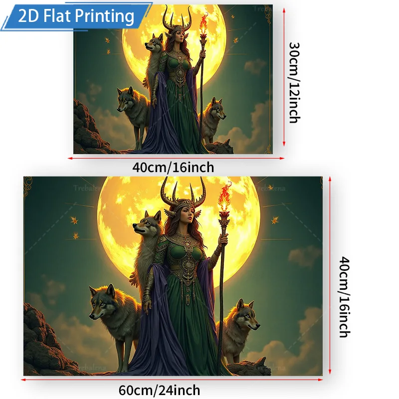 1pc Wall Tapestry "Mystic Moon Goddess with Wolves Fantasy Wall Tapestry"