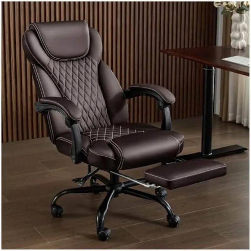 Big and Tall Office Chair with Footrest, Ergonomic Leather High Back Computer Chair Infinite Lock Reclining 90°-135°,20