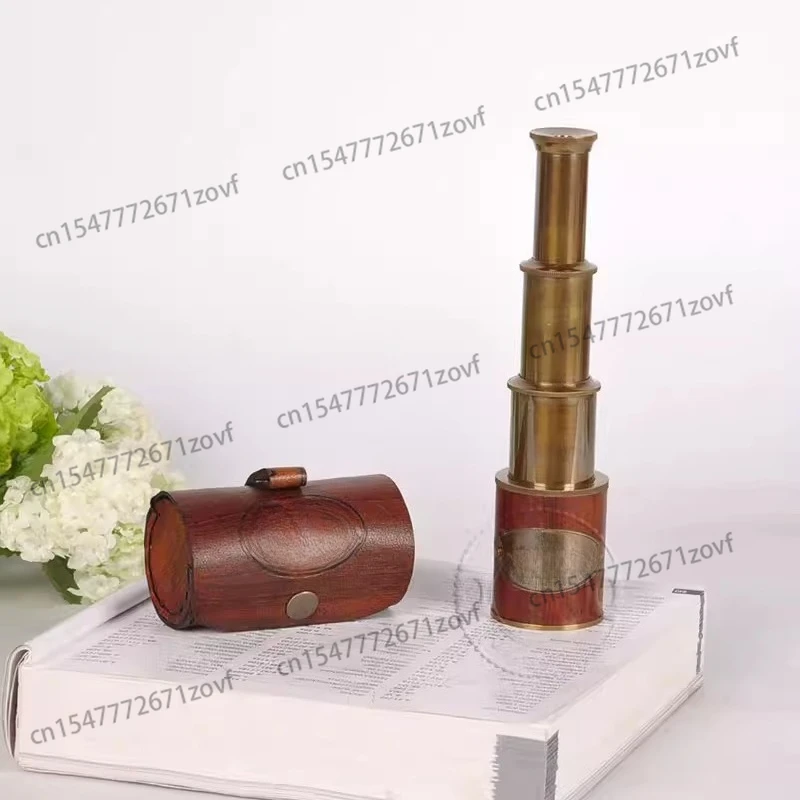 Pure copper leather retro nautical telescope single tube telescopic decorative decoration props