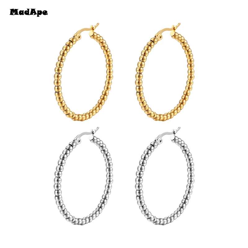 Gold Color Stainless Steel Hoop Earrings For Women Men Big/Small Circle Round Ear Jewelry Bijoux Acier Inoxidable