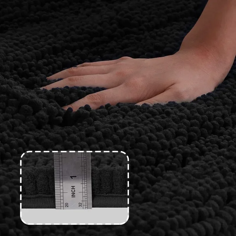 Non Slip Shaggy Chenille Microfibers Bathroom Rug Black Bathroom Mat Extra Long Bath Rug 47 x 17 Kitchen Rugs and Mats