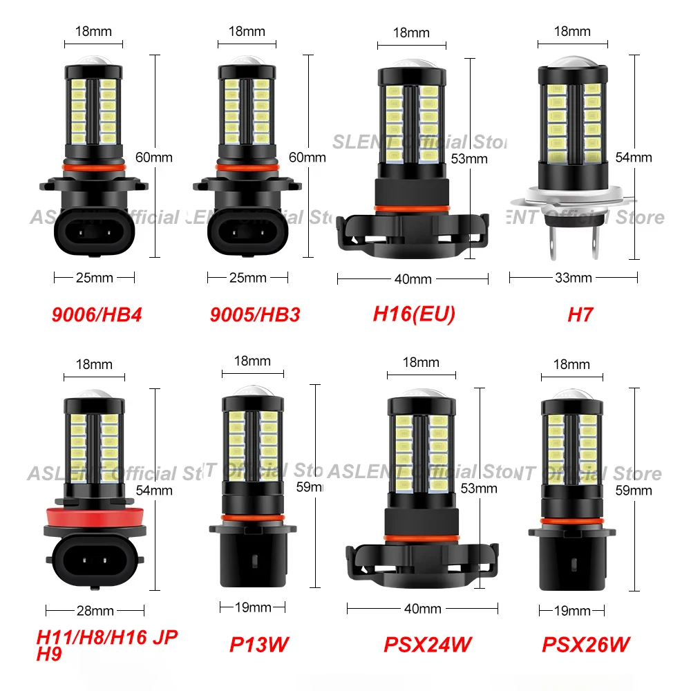 2X H11 LED Fog Light Bulbs H8 H9 H16 JP EU 9005 HB3 9006 HB4 PSX24W PSX26W LED 1500LM 6000K White Orange Light Not for Headlight