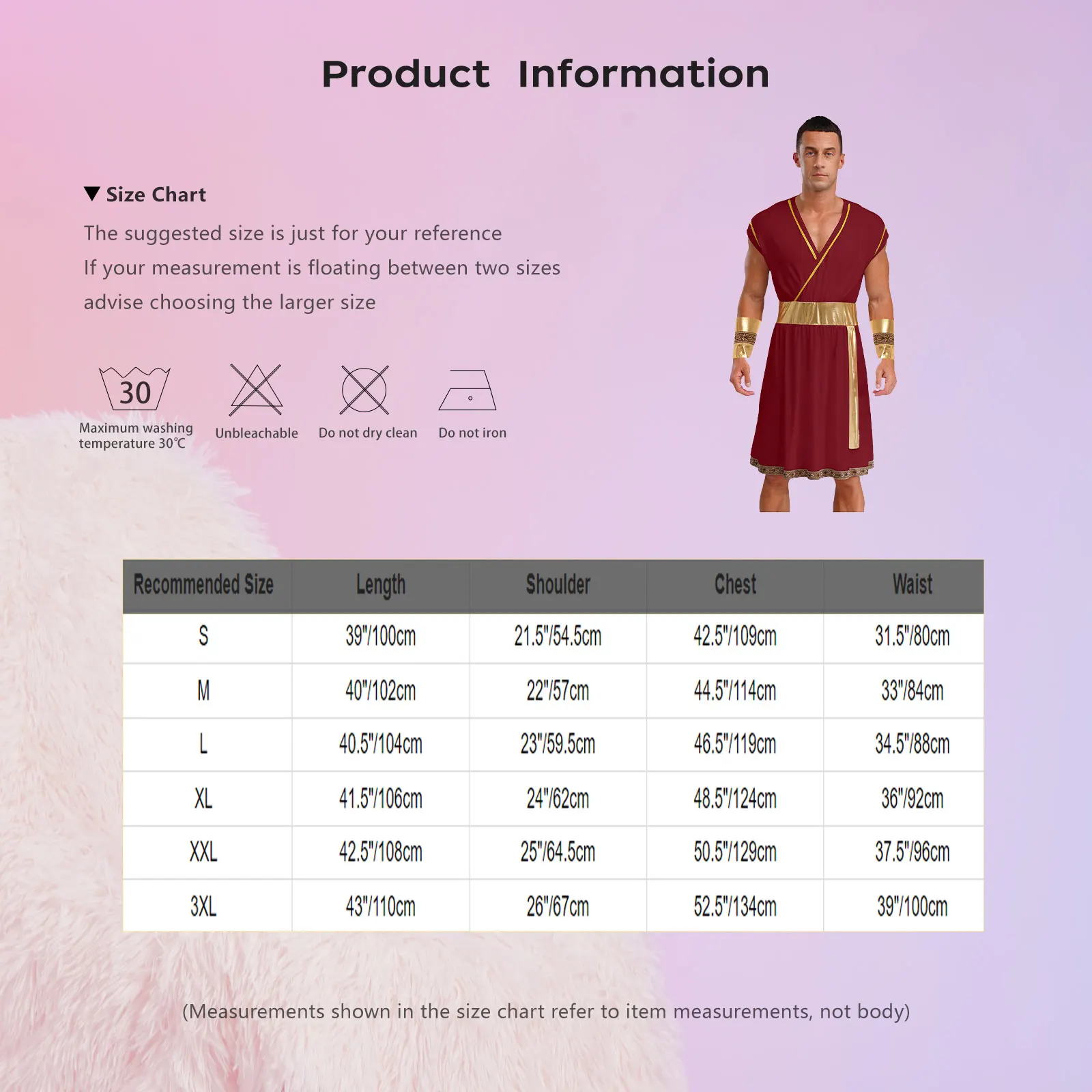 Men Ancient Greek Cosplay Performance Costume Sleeveless V Neck Golden Braided Trimming Patchwork Dress Robe with Cuffs Set