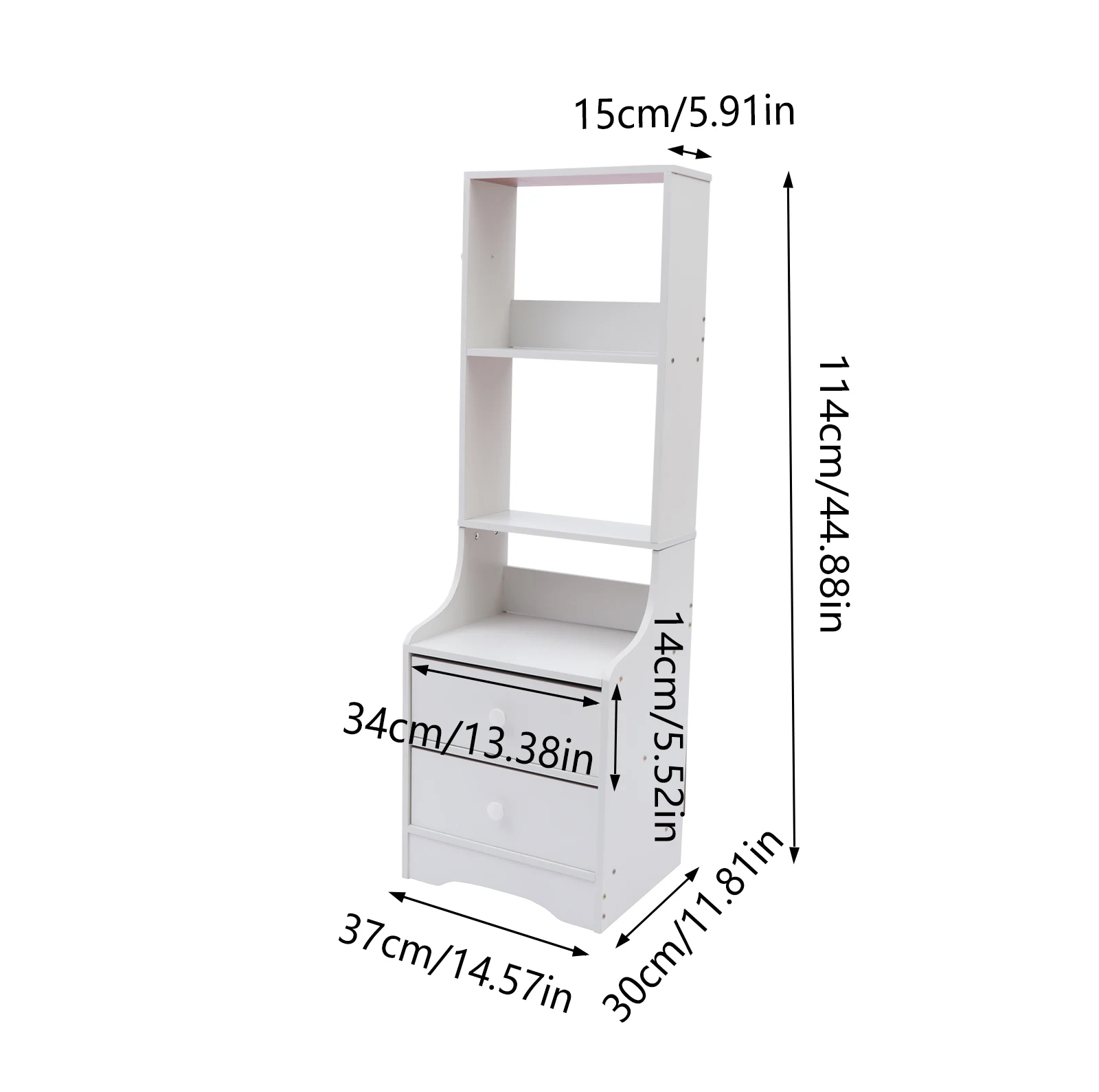 Modern Nightstand with 2 Drawers Tall End Table Bedside Table with 3 Tiers Open Storage Shelf  for Bedroom Living Room White