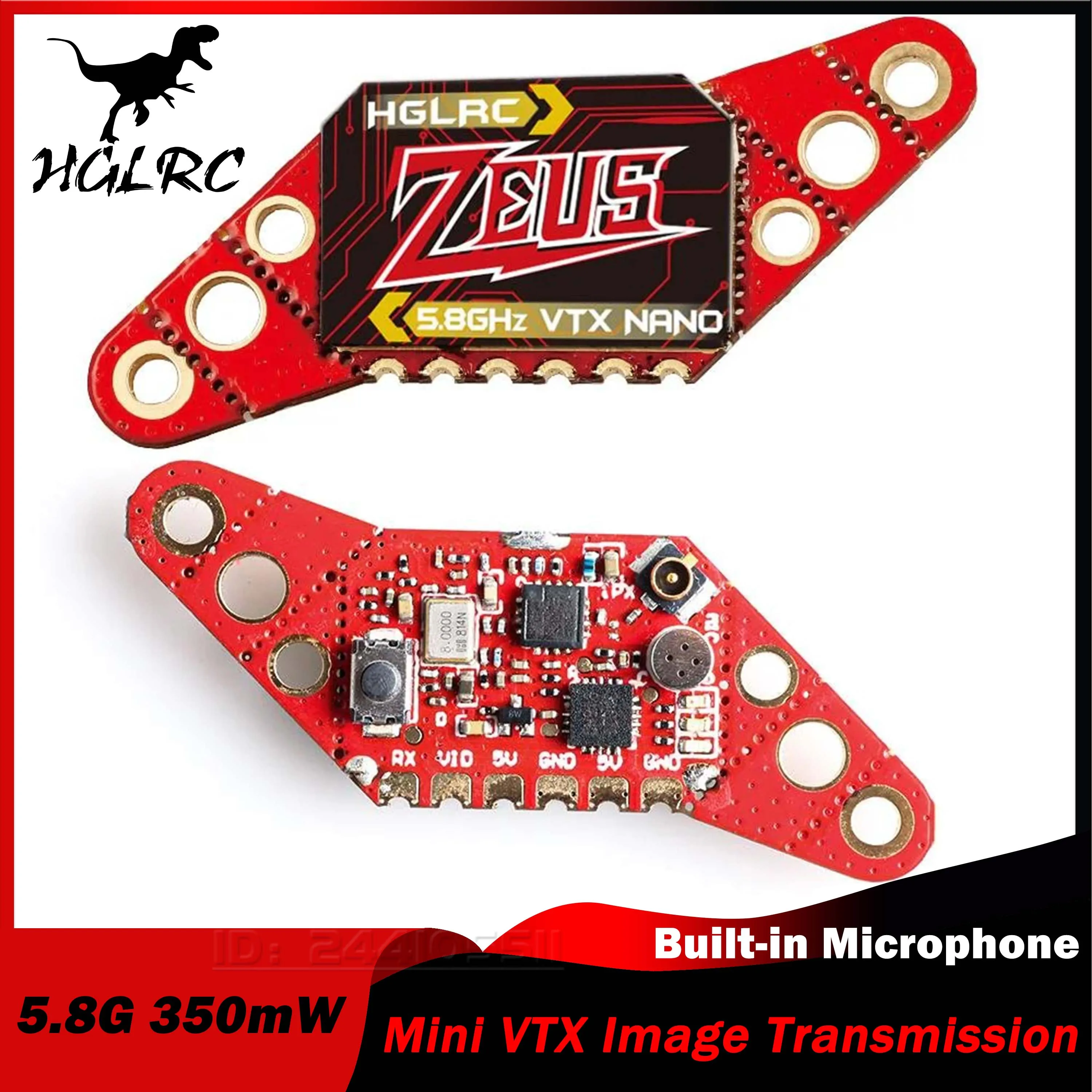 

HGLRC Zeus Nano VTX 350mW 5.8G Mini Image Transmission Built-in Microphone 16mm/20mm/25.5mm Hole for FPV Racing Drone Freestyle