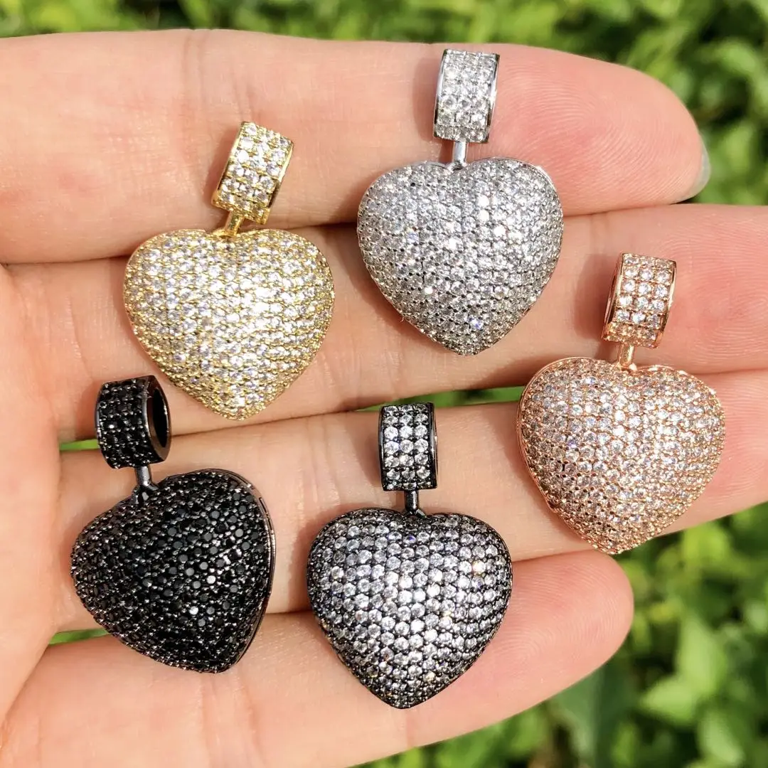 

5Pcs/Lot Zirconia Paved Brass Hearts Pendant Jewelry Accessory