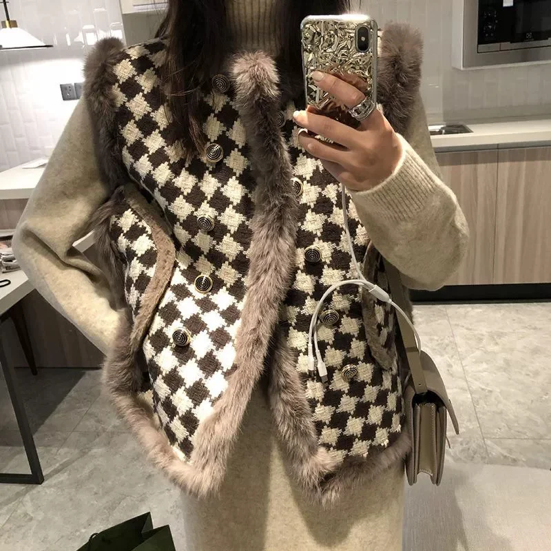 Korean Women Thousand Bird Grid Vest Coat Spring Autumn Ladies Fashion Waistcoat Jacket 2025 Female Loose Sleeveless Top Outwear