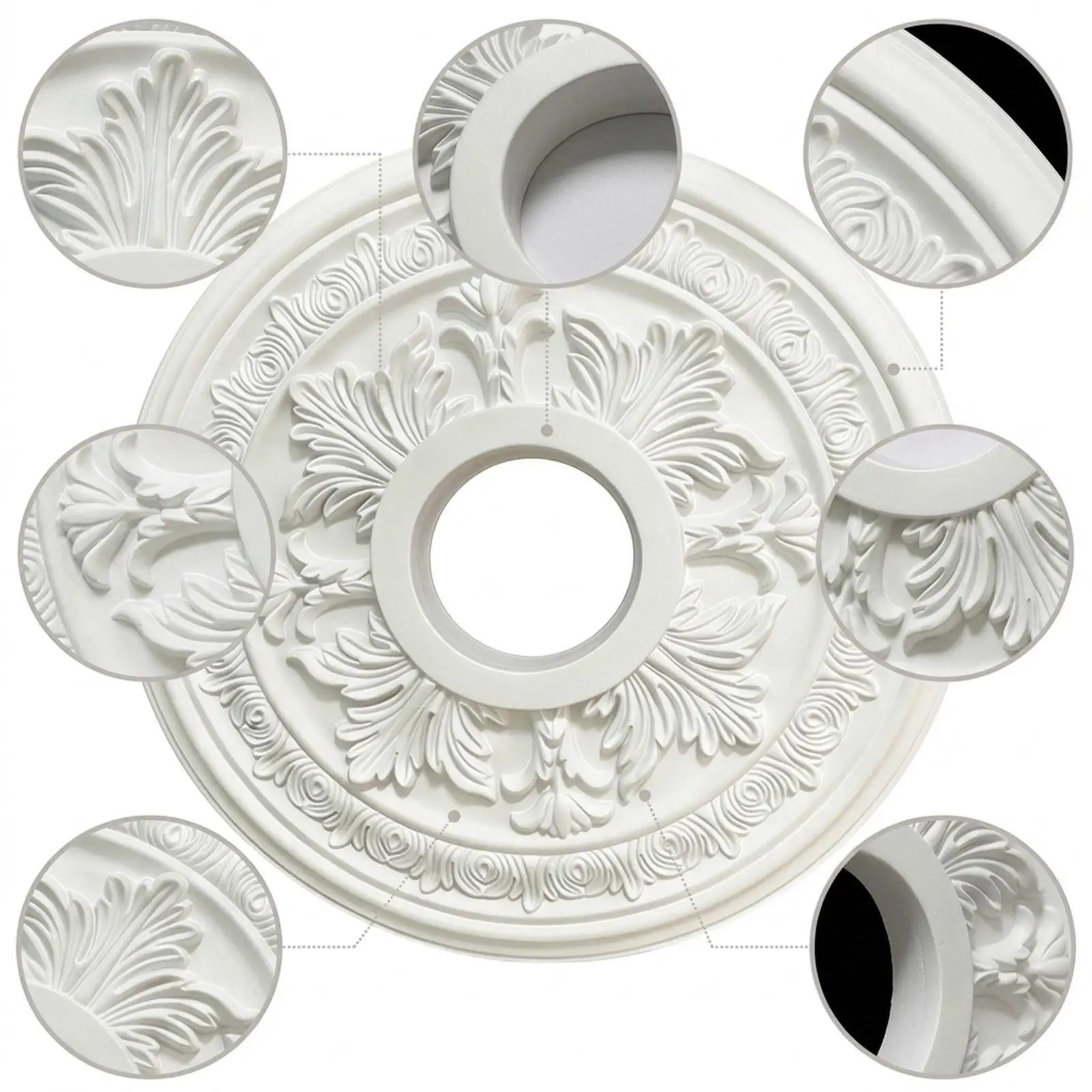 Decorative Ceiling Light Medallion Classic French Pattern PU Cover for Chandelier Base Easy DIY Install