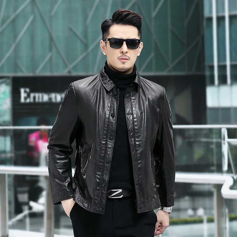 

Spring and autumn new men's genuine leather jacket men's oil waxed leather first layer cowhide jacket slim motorcycle jacket