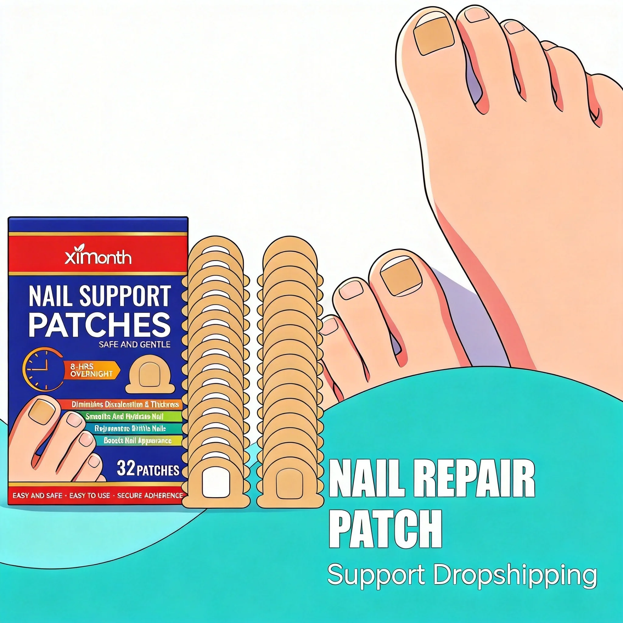 

32pcs Toenail Fungus Patch Damaged Discolored Gray Nail Repair Paronychia Treatment Waterproof Nail Ingrown Correction Sticker