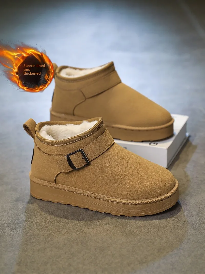 

Men's Winter Fleece Lined Warm Snow Boots Bread Style Leather Fur Integrated Casual Versatile Thick Bottom Boots
