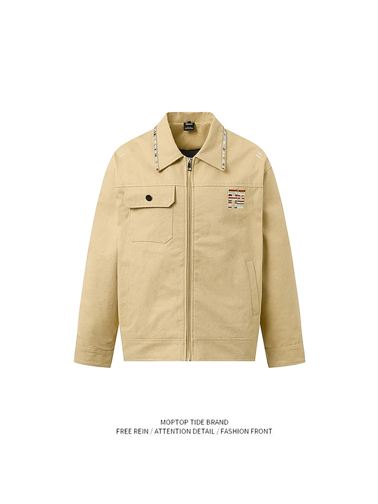 

Mr. WH American High Street Design Workwear Collar Jaet Men's Retro Loose Cleanfit Versatile Outerwear Polyester Youth Faion