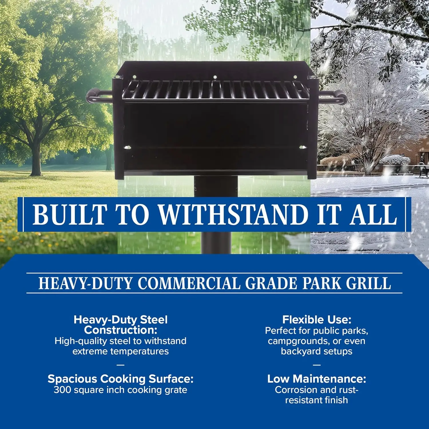 Commercial Grade Park Grill – Heavy-Duty Steel with 300 Sq Inch Cooking Grate, 360° Swivel Post, Made in the USA by Jamestown Ad