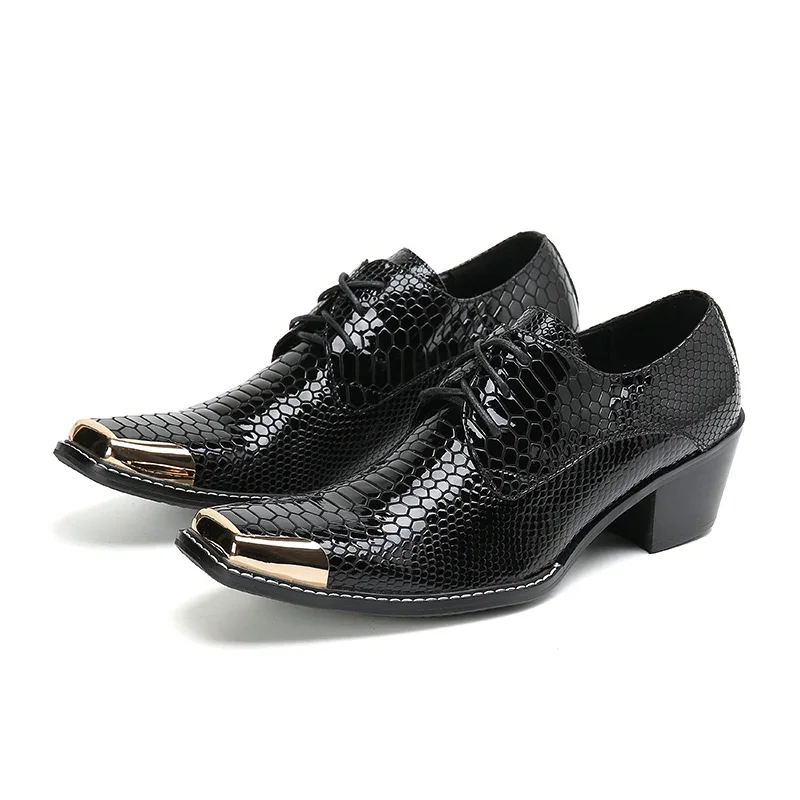 Classic Black Men Mid Heel Oxfords Shoes Business Office Big Size Formal Shoes Male Genuine Leather Wedding Party Dress Shoes