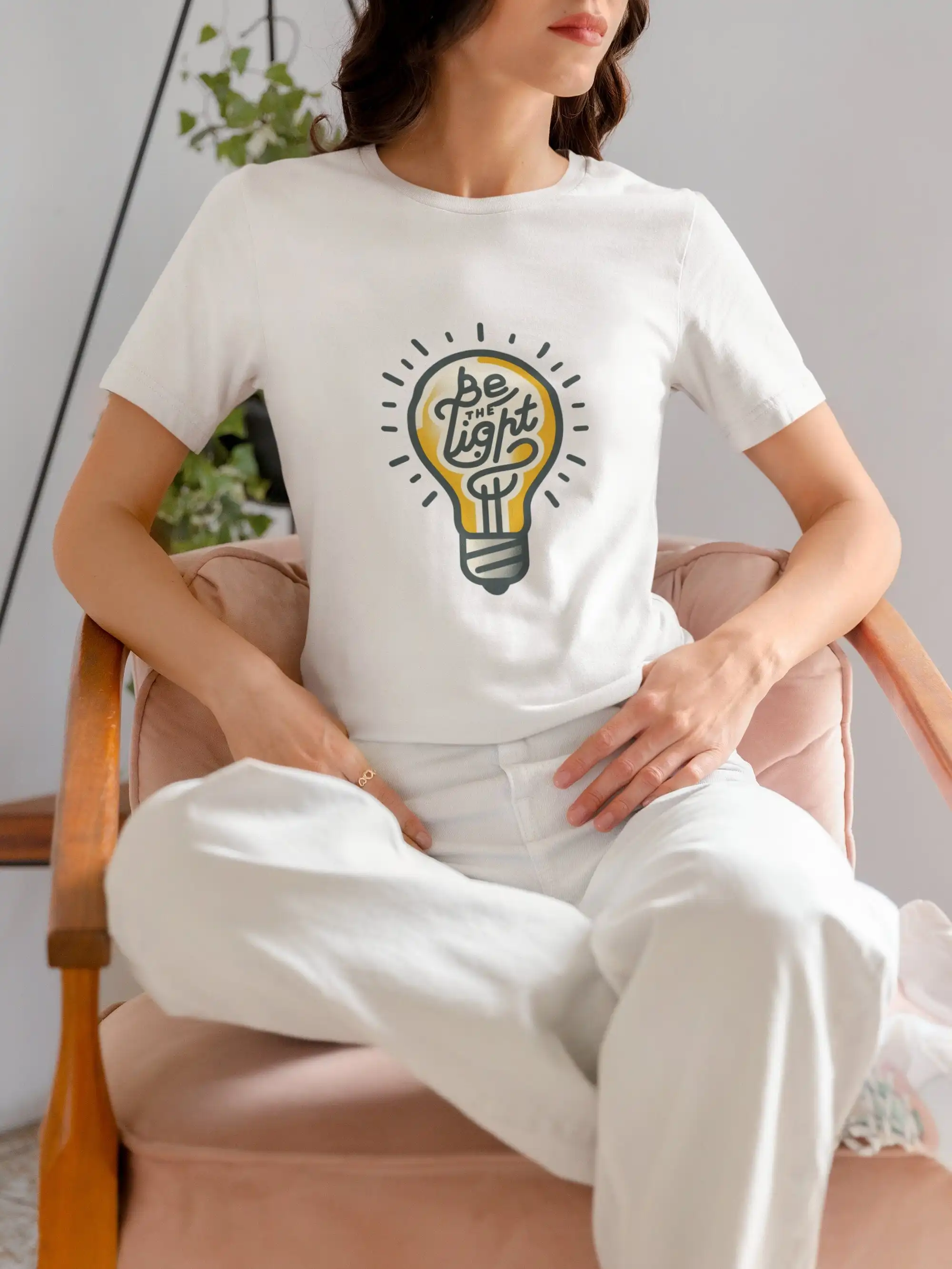 Be the Light Bulb Inspirational T Shirt Soft Cotton Top with Positive Message Perfect for Everyday Wear s Her Him