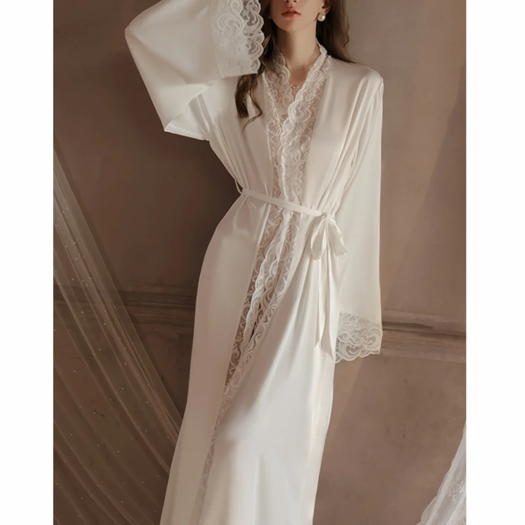 

2025 New Sexy Women's Pajamas Long Silk Morning Robe Black V-neck High-grade Solid Color Luxury High-end Holiday Gift
