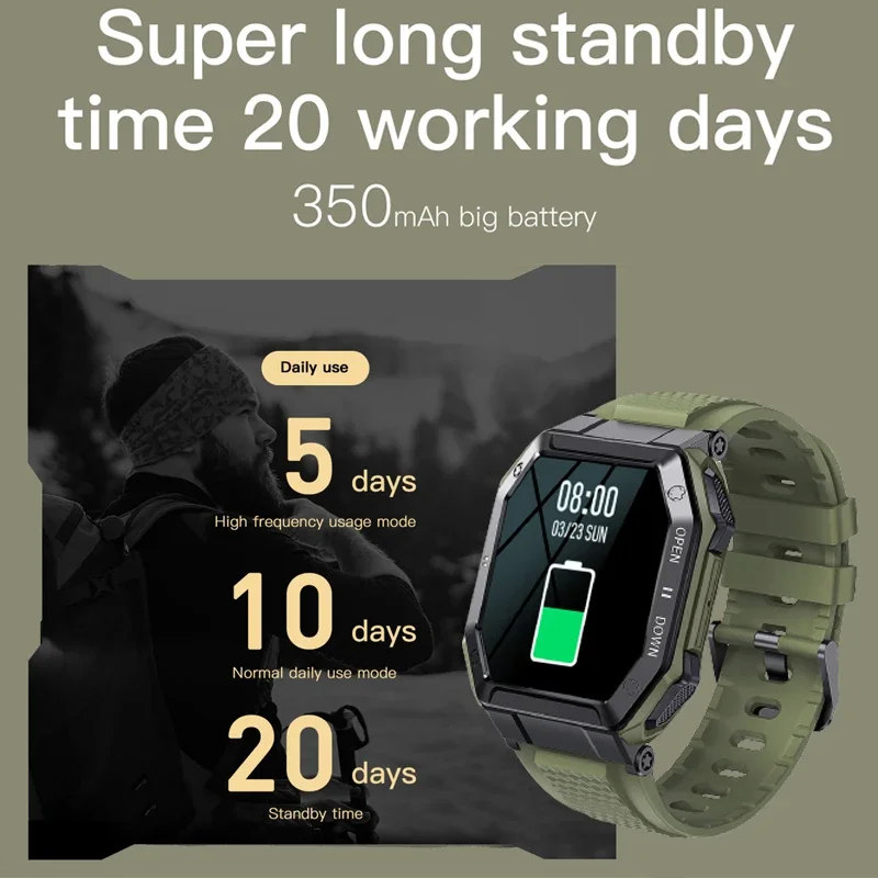 For Android IOSSmart Watch Men Bluetooth Call 350mAh 24H Healthy Monitor Sports Watches IP68 Waterproof Smartwatch