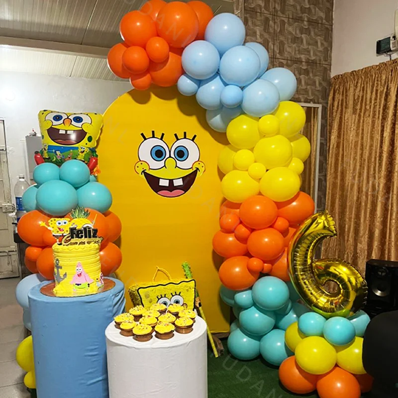 89 Pcs SpongeBob SquarePants Animated Gold Numbers Birthday Shower Gift Baby Birthday Colorful Party Balloon Set Surprise Gift