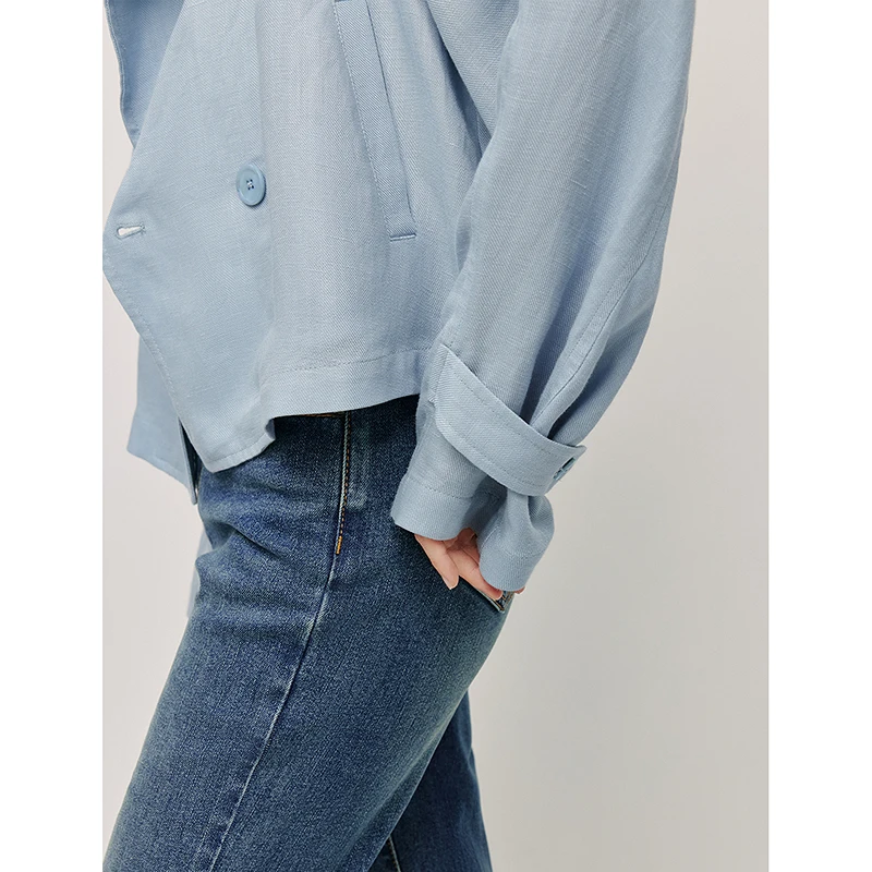 معطف قصير نسائي ربيعي جديد من Inman 2025 من الكتان مع طية صدر كبيرة وأكمام طويلة #2