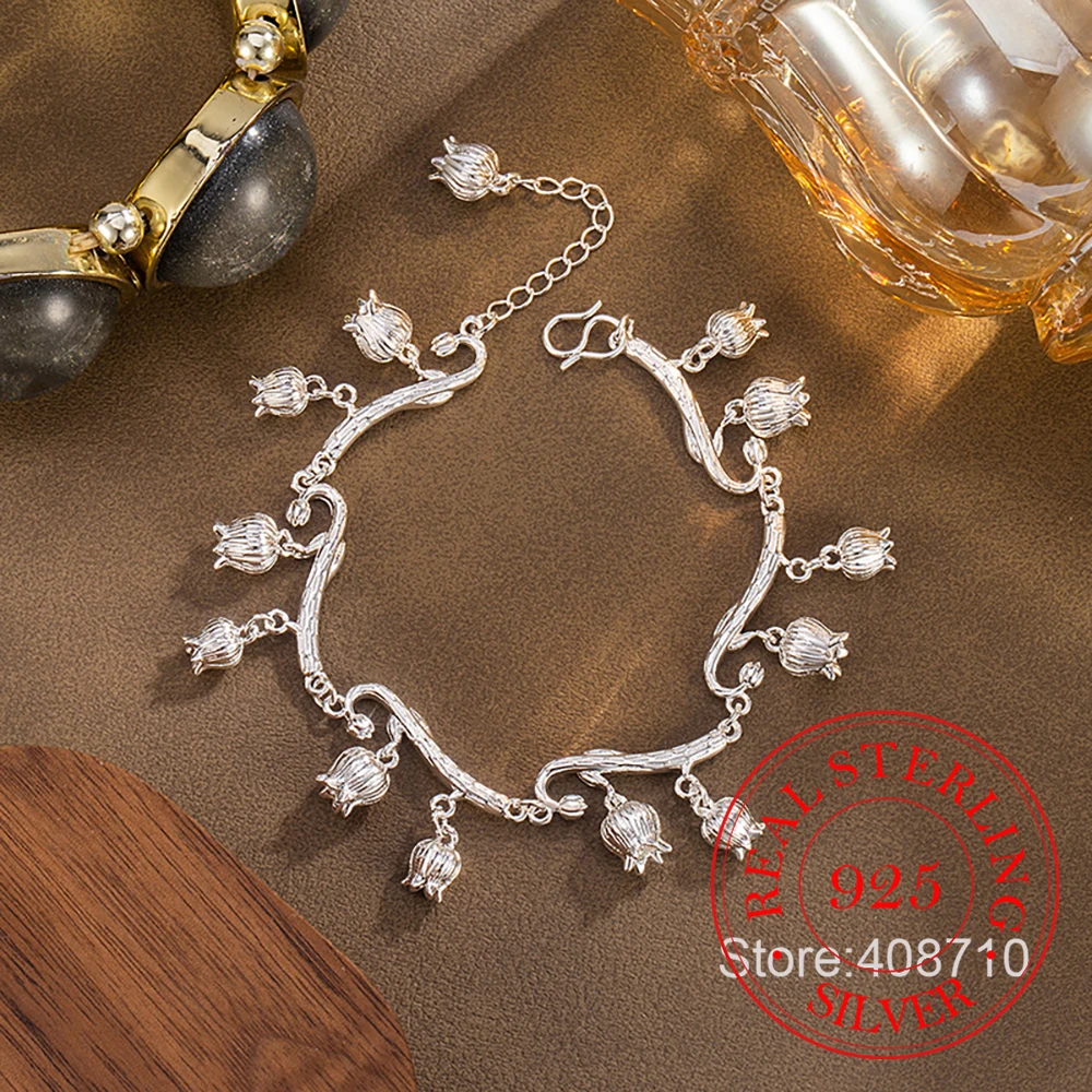 925 Sterling Silver Jewelry Lily of the Valley Tassel Flowers Charm Bracelet for Women Homme Luxury Wedding Party Gift