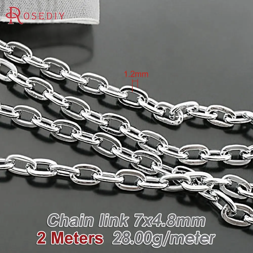 2 Meters Single Link 7x4.8MM Stainless Steel Color Iron High Quality Flat O-Chains & Dog Chains Diy Jewelry Making Accessories