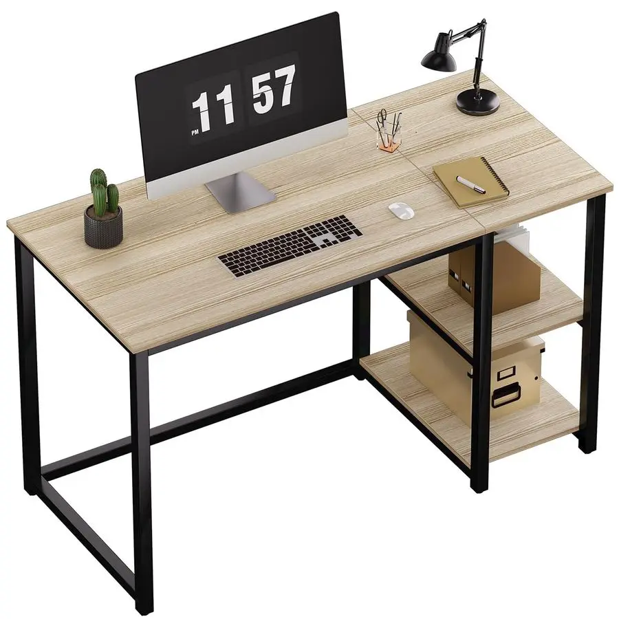 

Computer Desk 47 inches with 2Tier Shelves Sturdy Home Office Desks with Large Storage Space Modern Gaming Desk Study Writing L