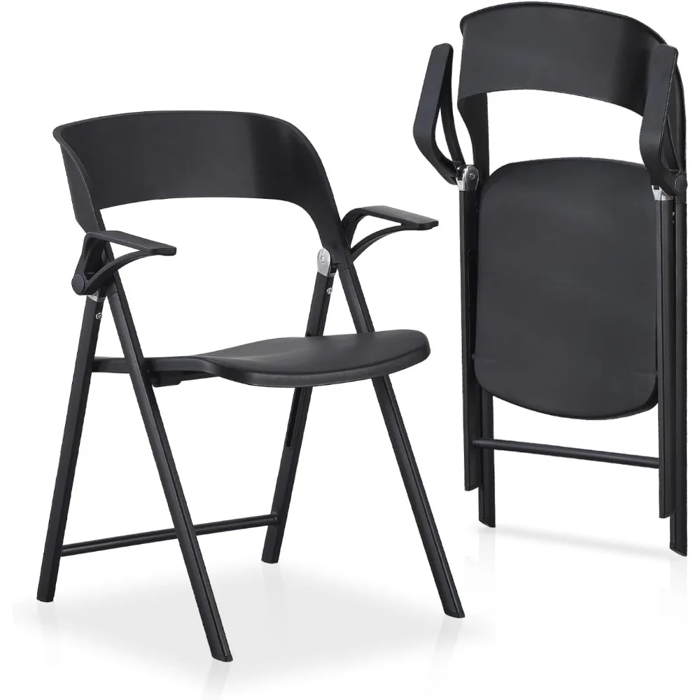 

2 Pack Plastic Folding Chair with Armrest, Heavy Duty Foldable Chairs with Steel Frame Commercial Stackable Guest Chai