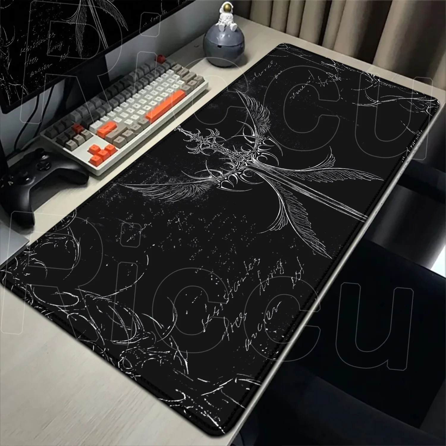 HD Gotisches Muster Schwarzes Mauspad Großes Computer-Büro-Spiel-Tisch XXL Gummi Rutschfeste Genähte Tastatur-Lange Schreibtischunterlage MousePad – Detail 4
