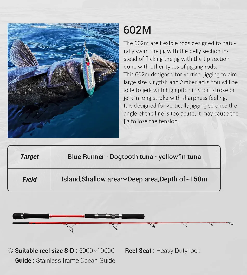 NOEBY K5 Vertikale Jigging-Rute 1,83m M/MH Spinnrute Salzwasser Schwerlast-Jig Big Game Thunfisch Zackenbarsch Angelrute – Detail 3
