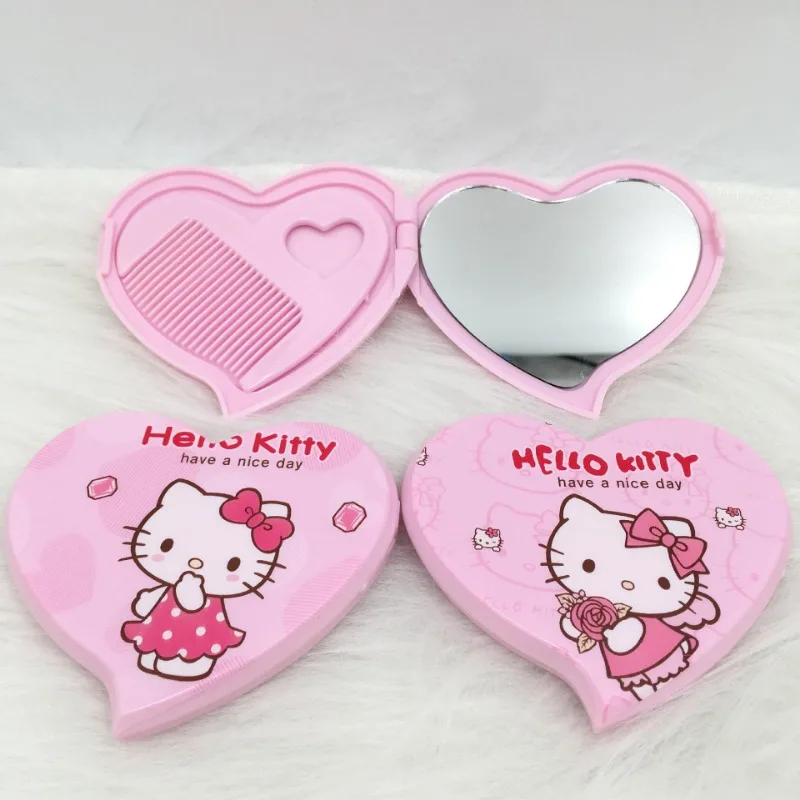 SanLiou Cute Little Love Cartoon Comb Name Mini Style Kitty Pink Cat Love Flip Mirror Comb Convenient To Carry Hot Selling Gifts