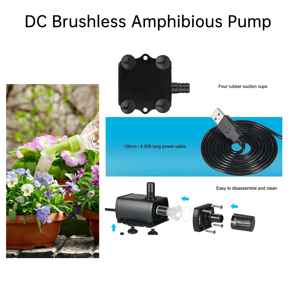 Pompe à eau ultra silencieuse pour sécuritaires, jardin, fournitures de camping, USB, 5V, 4.8W, mini, sans balais, étanche, fontaine SubSN, aquarium