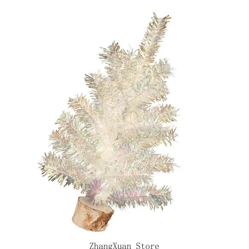 weißer Mini-Weihnachtsbaum mit Holzsockel, 40 großer PVC-Weihnachtsbaum für Büro, Schreibtisch, Wohnzimmer – Detail 5