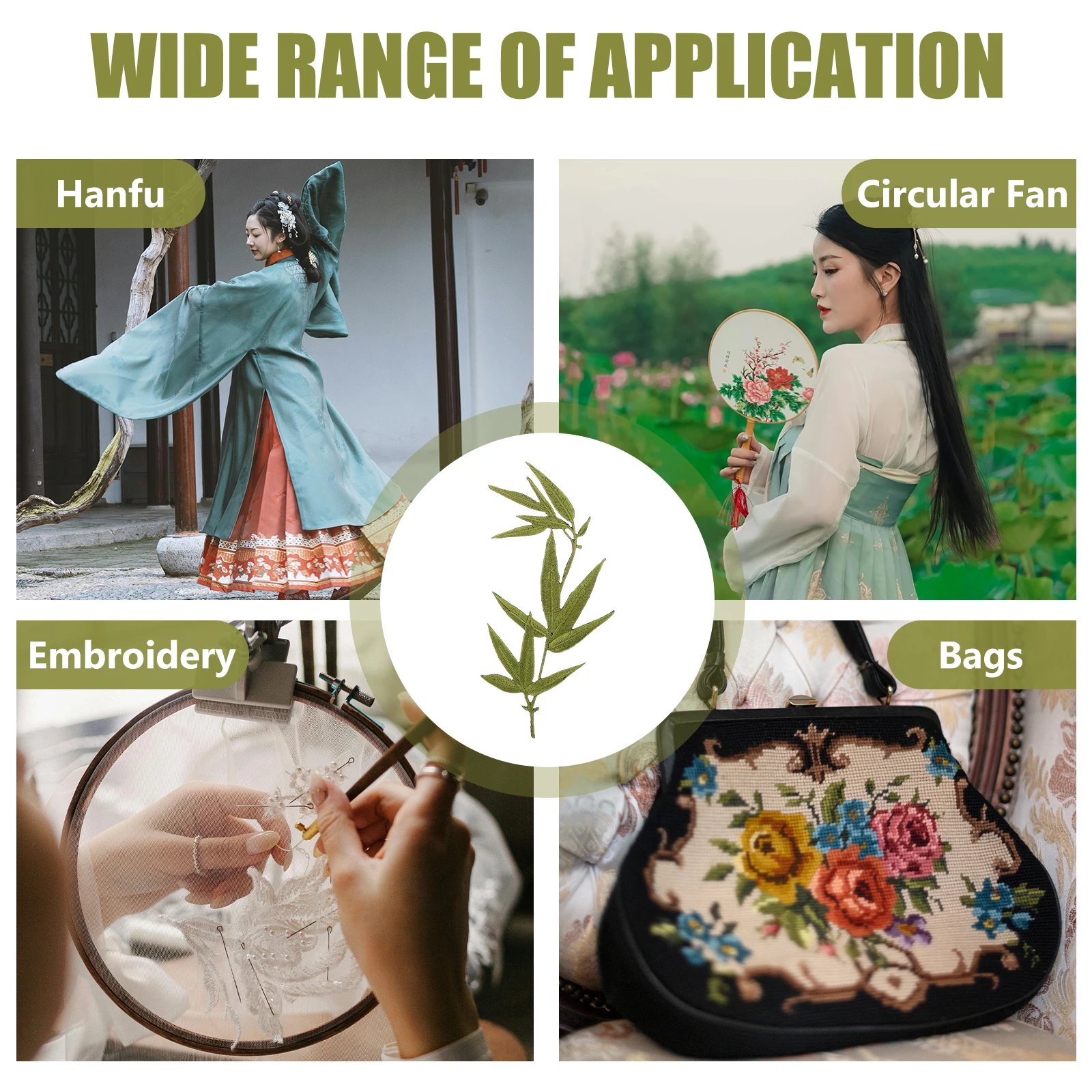 

Bamboo Leaf Fabric Patches Embroidery Patch DIY Supplies Wear-resistant Clothes Patches Rayon Material Small Replaceable Sewing