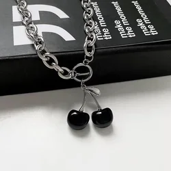 Punk Style Red Black Luxury Cherry Pendant Necklaces Bracelets Earrings Women Gothic Metal Choker Necklace Girls Party Jewelry