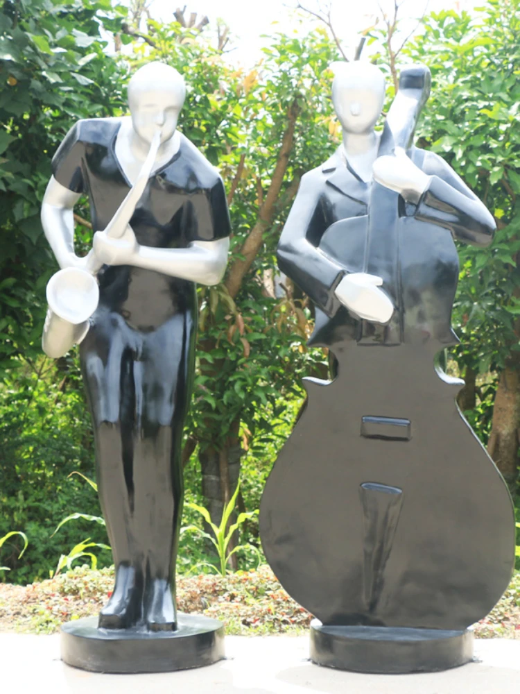 YY Large Abstract Musician Sculpture FRP Cello Character Ornaments