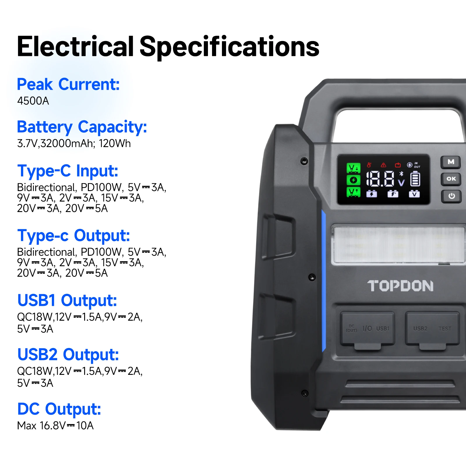 Portable Topdon V4500 Plus Multi Function Battery Booster Powerbank Super Capacitor Jump Starter Power Bank For Car