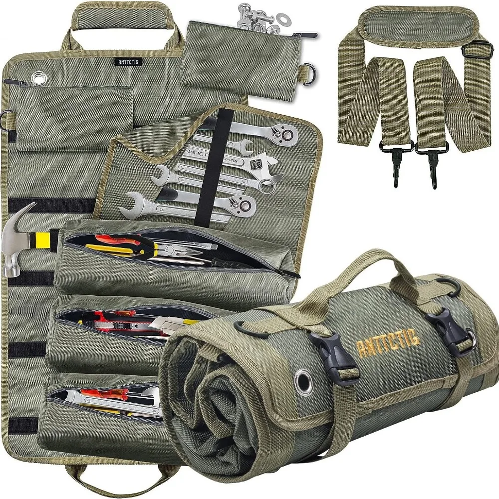 

Tool Bag Organizers Small Tool Bag With Detachable Pouches Multi-Purpose Heavy Duty Roll UP Portable Small Tools Organizer Bag