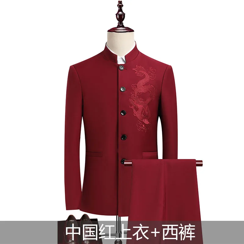 Suit (Blazer+ Pants) Men\'s Fashion Gentleman Business Outdoor Standing Collar Gentleman Wedding Work Slim Casual MAO Suit