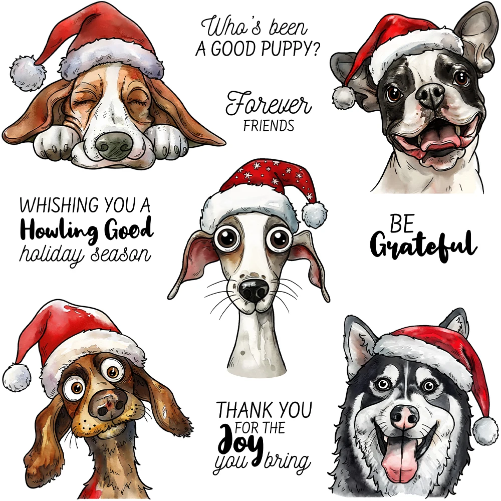 Mangocraft Cute Christmas Puppy Dogs Cutting Dies Clear Stamp DIY Scrapbooking Metal Dies Silicone Stamp For Cards Albums Decor