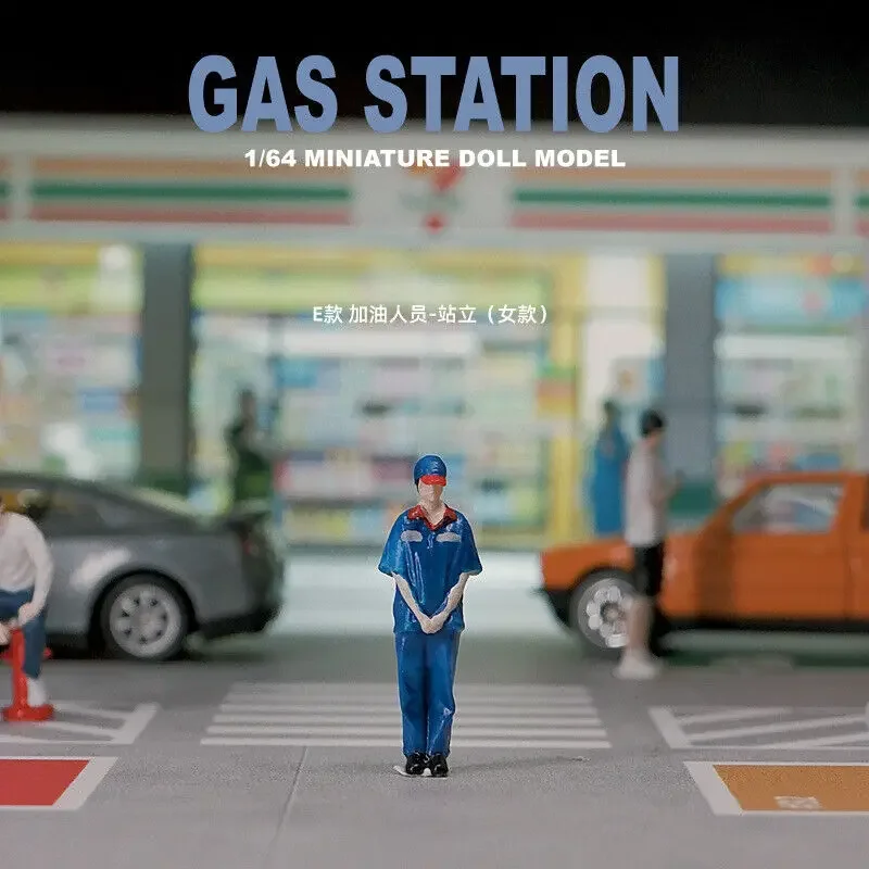 1/64 Scale Diorama Figure Model City Scene Gas Station Clerk Doll Display Figure Model Collection Toy Gift