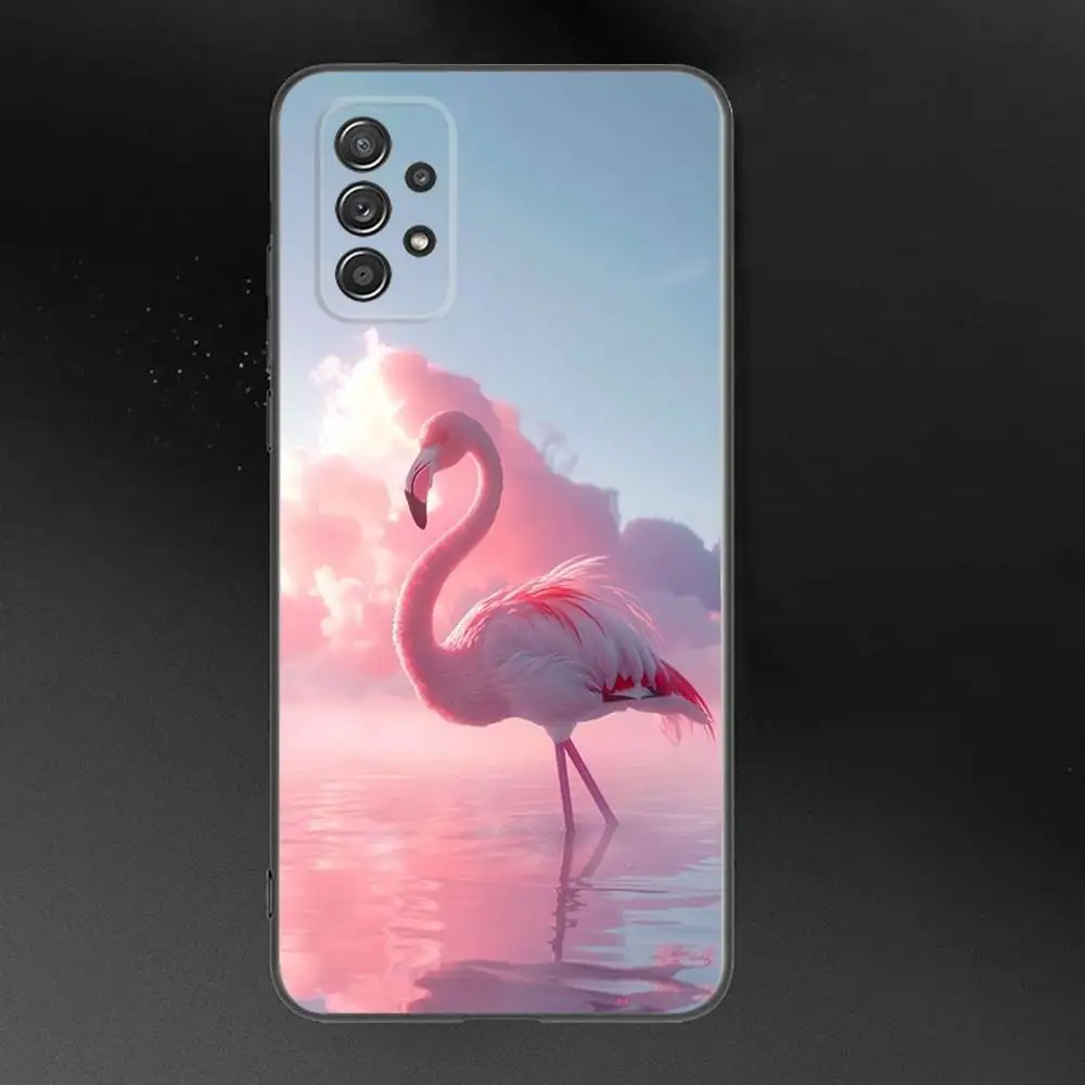 Bonita funda de teléfono con flamenco rosa para Samsung Galaxy A 91,80,73,72,71,53,52,51,22,5G, funda negra suave a prueba de golpes