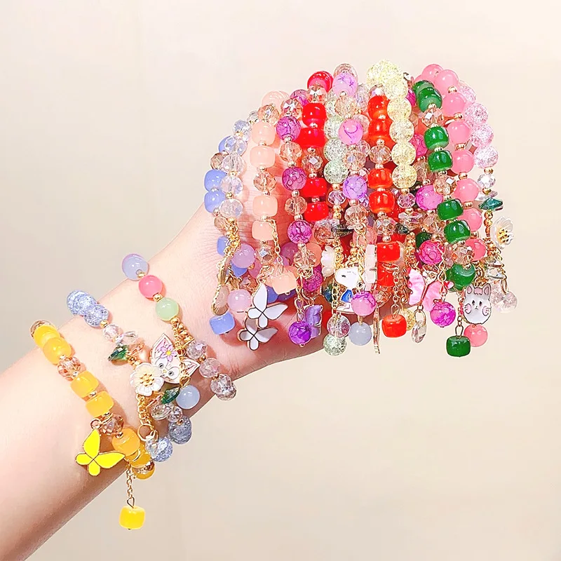 

Charming cute children's glass beaded bracelet princess cartoon crystal flower jewelry student cute bracelet bracelet