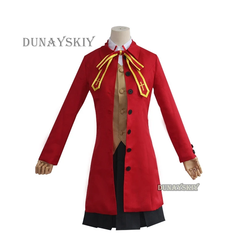 Anime Game Fate/stay Night Tohsaka Rin Cosplay Costume Wig Red Devil Wig Long Coat School Uniform Skirt Woman Kawaii Campus Suit