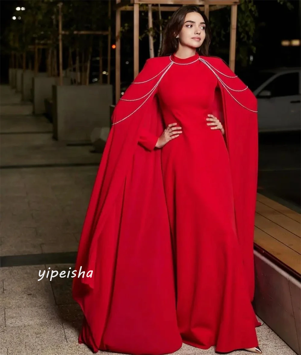 Customized Evening  Sexy Casual  Jersey Beading Ruched Christmas A-line High Collar Bespoke Occasion Gown Long Dresses