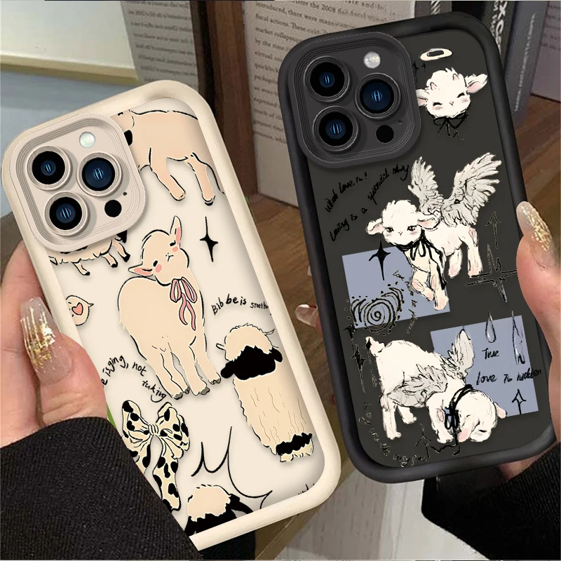 Cute Little Lamb Angel Sheep Printing Case For iPhone 16 15 14 13 12 11 Pro Max X XS X S Max XR SE 2020 7 8 Plus iphone16 Cover