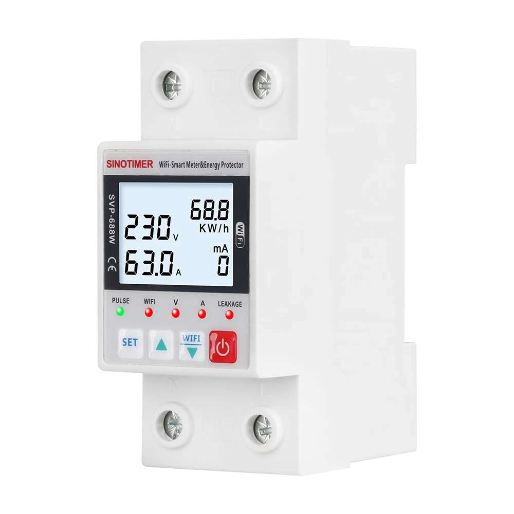 SVP688 63A 230VAC Smartlife WIFI Relay Energy Meter kWh Metering Switch Timer with Voltage Current and Leakage Protection TUYA