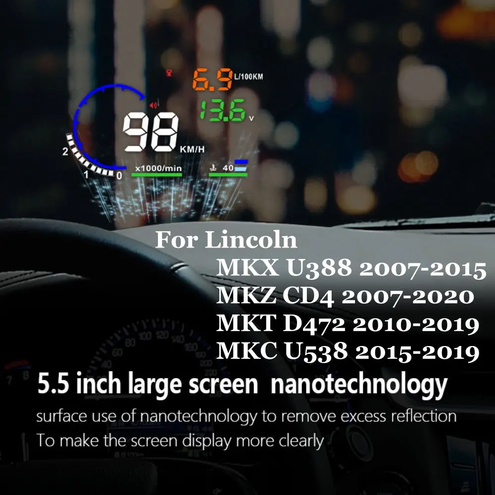 Car LED Windshield Projection Head Up Display HUD For Lincoln MKX U388 2006-2015 MKZ CD4 2007-2020  MKT D472  MKC U538 2014-2019