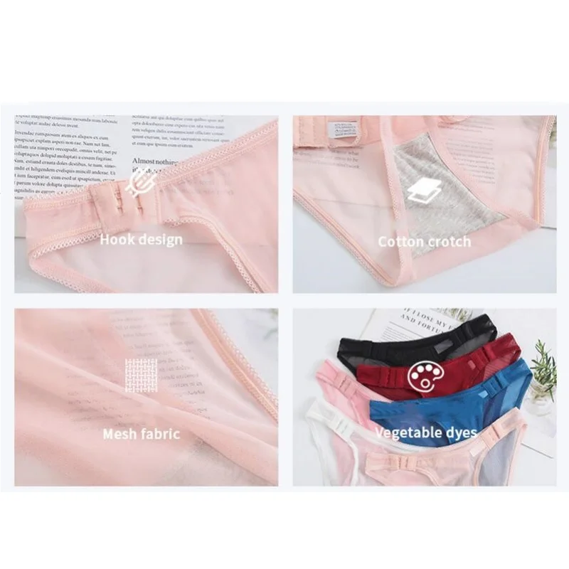Transparent Mesh Lady Panties Side Buckle Adjustment Women\'s Unerpants Sexy Low Waist Knicker Seamless Female Briefs