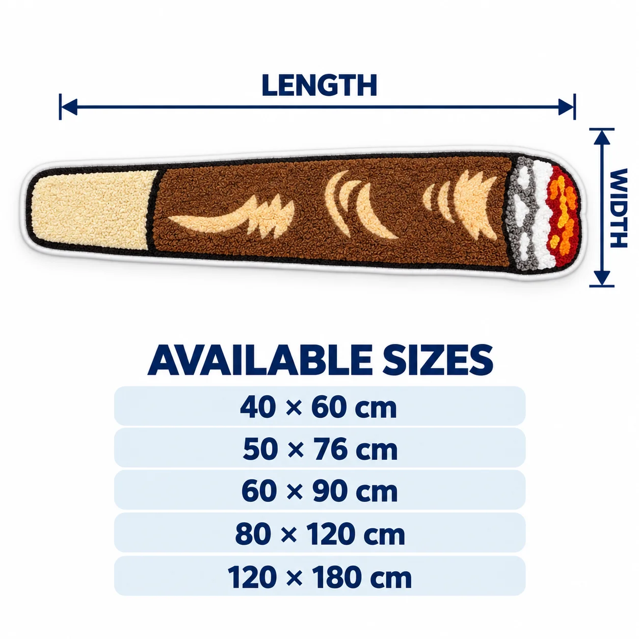 Novelty Cigar Shaped Area Rug Soft Flannel Floor Mat for Man Cave Study Game Room Bar Lounge Unique Decorative Home Decor Gift