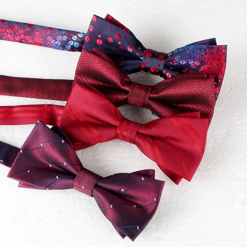 Double layered bow tie for men's wedding, groom and best man's wedding performance, banquet accessories, bow tie, wine red black